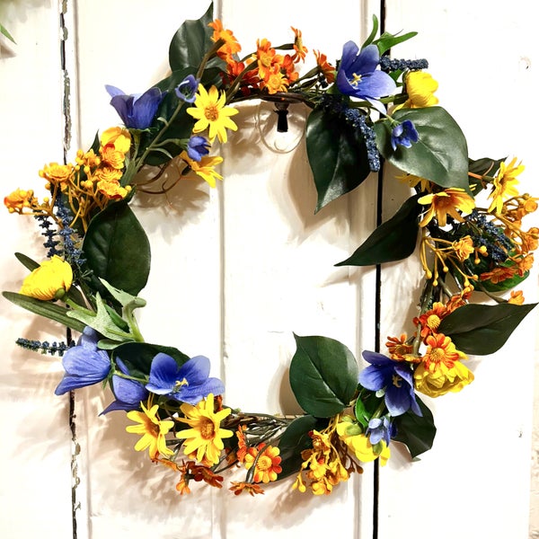 Kukkakranssi l&auml;mmin sini- oranssi